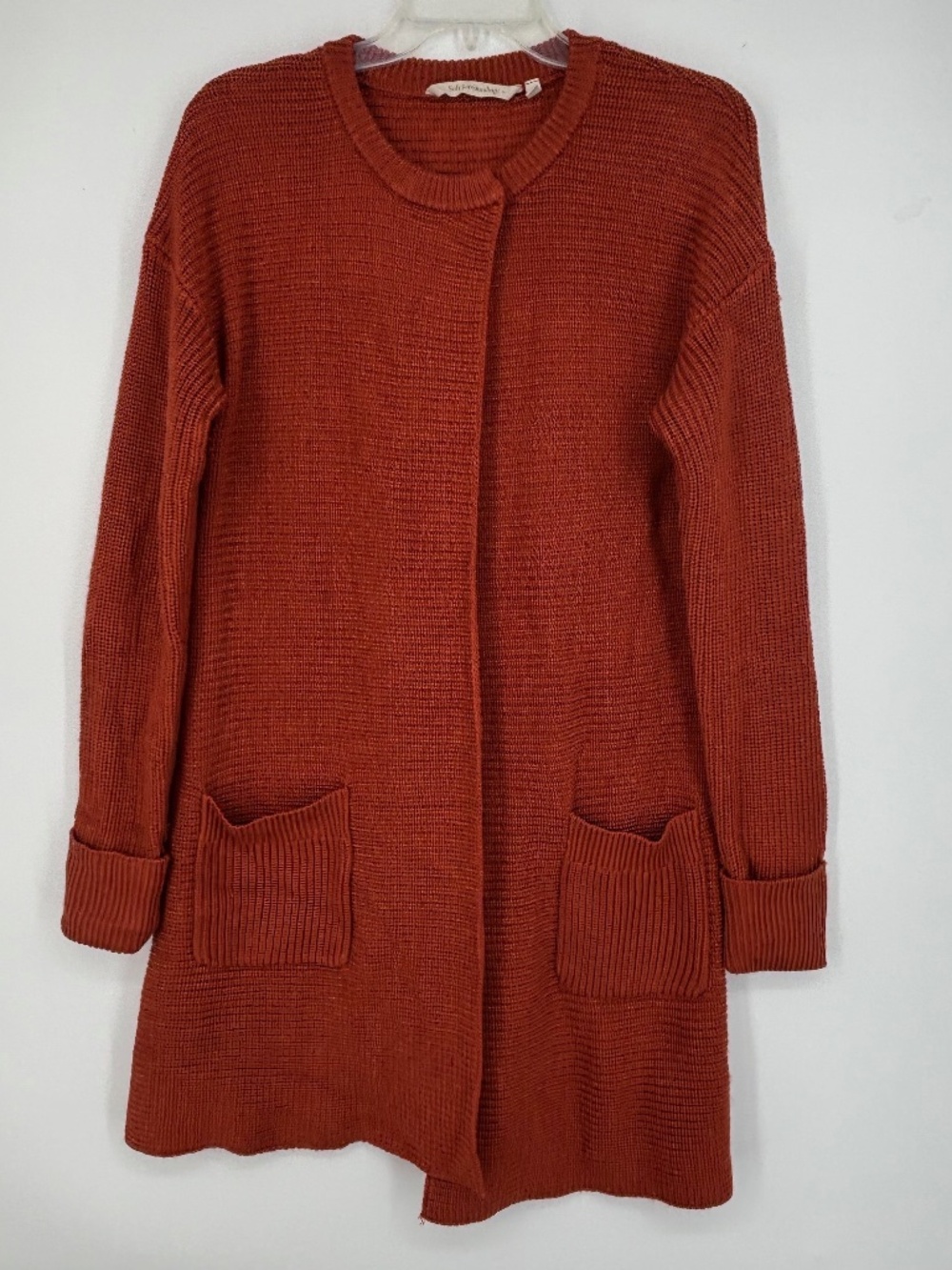 Soft Surroundings Womens Medium Duster Cardigan Sweater Snap Neck Burnt Orange